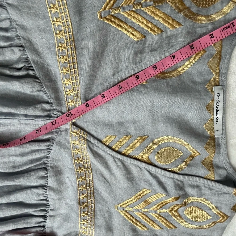 Greek Archaic Kori Elegant Gray and Gold Women's Dress - Picture 7 of 12